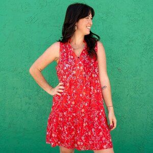 NWT - Dear John Sleeveless Cotton Eliza Dress in Trailing Vines Red Floral
